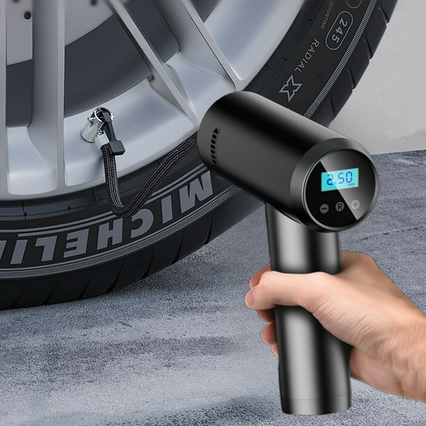 Compresor de aire portátil de 12 V para neumáticos de coche - Bomba infladora digital de 150 PSI con manómetro, luz LED y boquillas para bicicletas, balones y juguetes