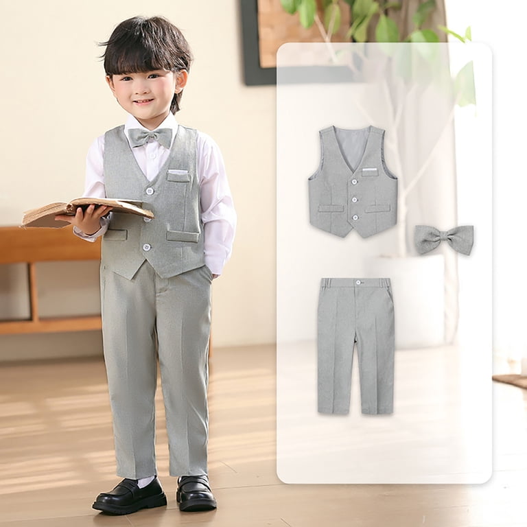 Boys 4-Piece Waistcoat Suit Set - Formal Wedding Pageboy Outfit, Choice Of 5 Colors, Polyester