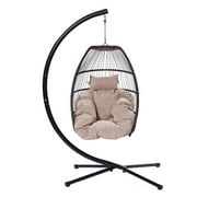 Unique Choice Outdoor Patio Folding Rattan Swing Hammock Hanging Egg Chair, Beige