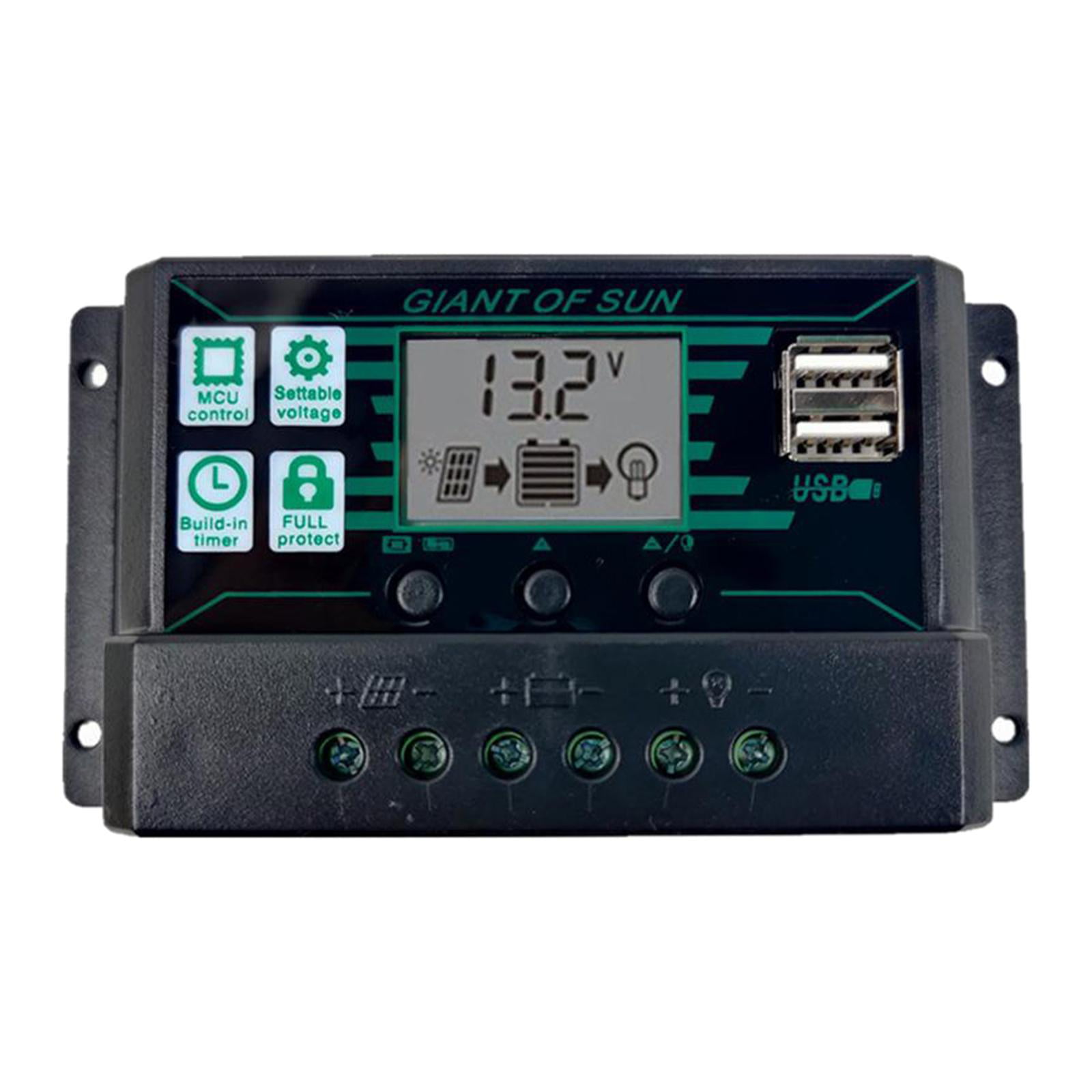 Solar Charge Controller,PWM 10/20/30A 12V 24V Dual USB Solar Panel Intelligent Regulator LCD Display Solar Battery Controller for Home Industry Commercial Boat Car etc YJSS-10A 
