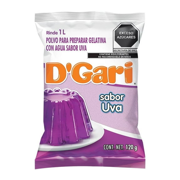 Polvo para preparar gelatina D' Gari de agua sabor uva 120 g