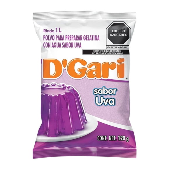 Polvo para preparar gelatina D' Gari de agua sabor uva 120 g