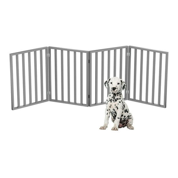 Wooden Pet Gate- Foldable 4-Panel Indoor Barrier Fence, Freestanding and Lightweight Design for Dogs, Puppies, Pets- 72 x24â (Gray Paint)