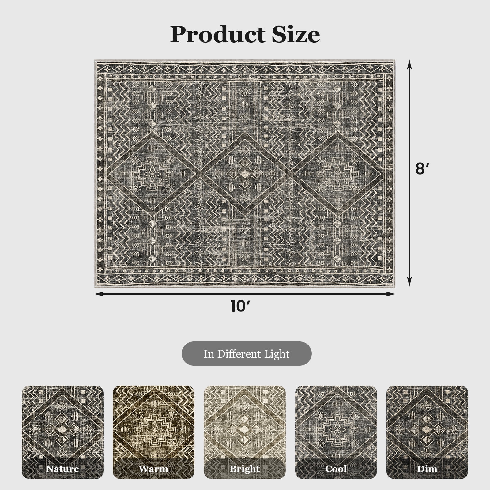 CHITOOMA 8'x10' Area Rugs for Living Room, Washable Boho Moroccan Rug Soft Vintage Distressed Geometric Tribal Area Rug for Bedroom Dining Room Office with Non-Slip Backing, Stain Resistant Non-Shed