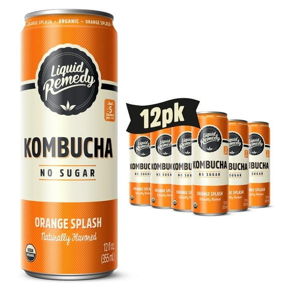 Liquid Remedy Kombucha Orange Splash Low Calorie Sugar Free, 12 Pk, 12 oz Cans