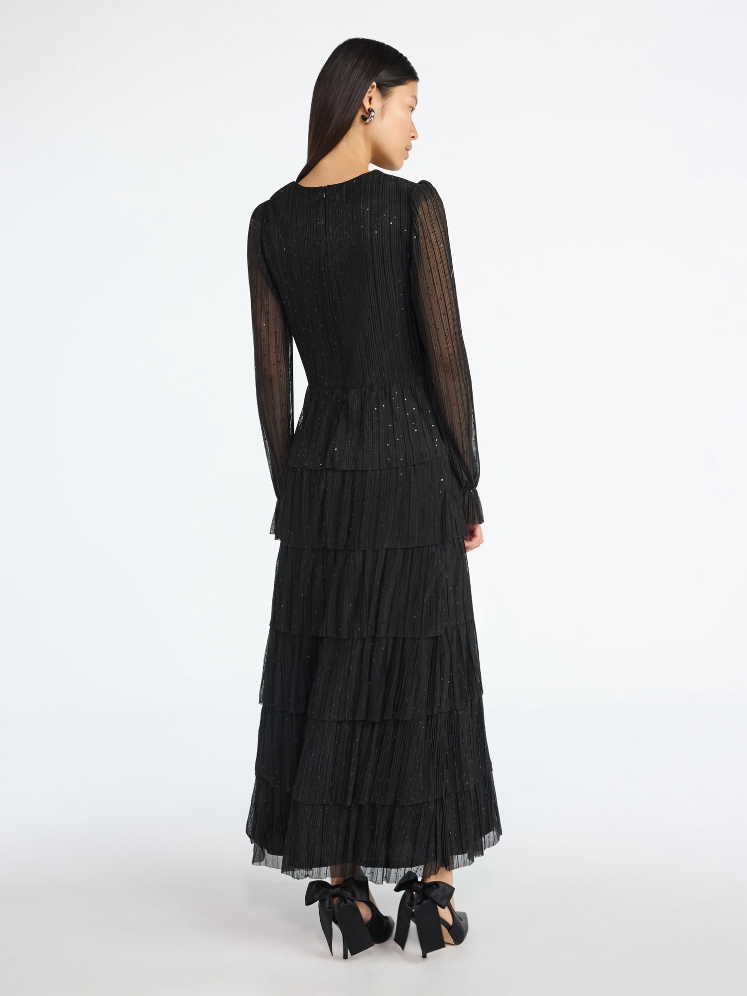 Scoop Women's and Women's Plus Glitter Ruffle Maxi Dress, Sizes XS-4X