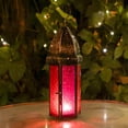 thumbnail image 6 of In the Breeze 9213 — Pink & Red Large Hex Tealight Lantern — Moroccan-Style Boho Chic Tealight Glass and Metal Tabletop Lantern, 6 of 6