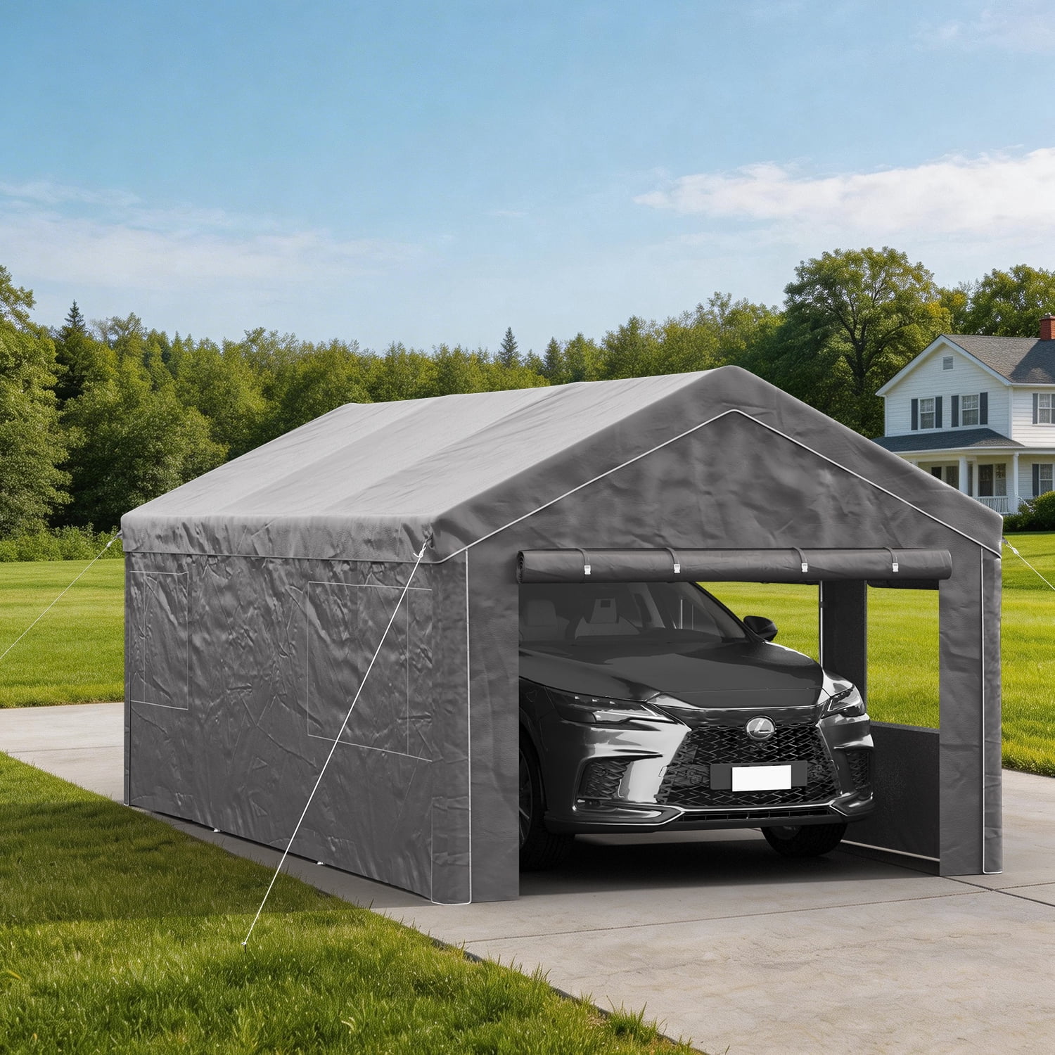 BaPiPro 12x20FT Heavy Duty Carport, Portable Outdoor Garage with Removable Sidewalls & All-Weather Metal Frame for Vehicle Parking, Gray