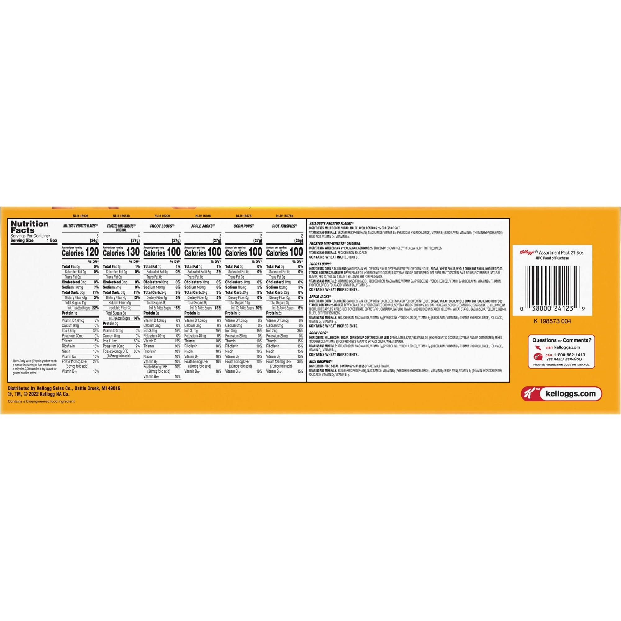 Kellogg's Assortment Pack Breakfast Cereal, Single Serve Cereal To Go, Kids Snacks, Variety Pack, 21.8oz Box (20 Boxes) pack of 4