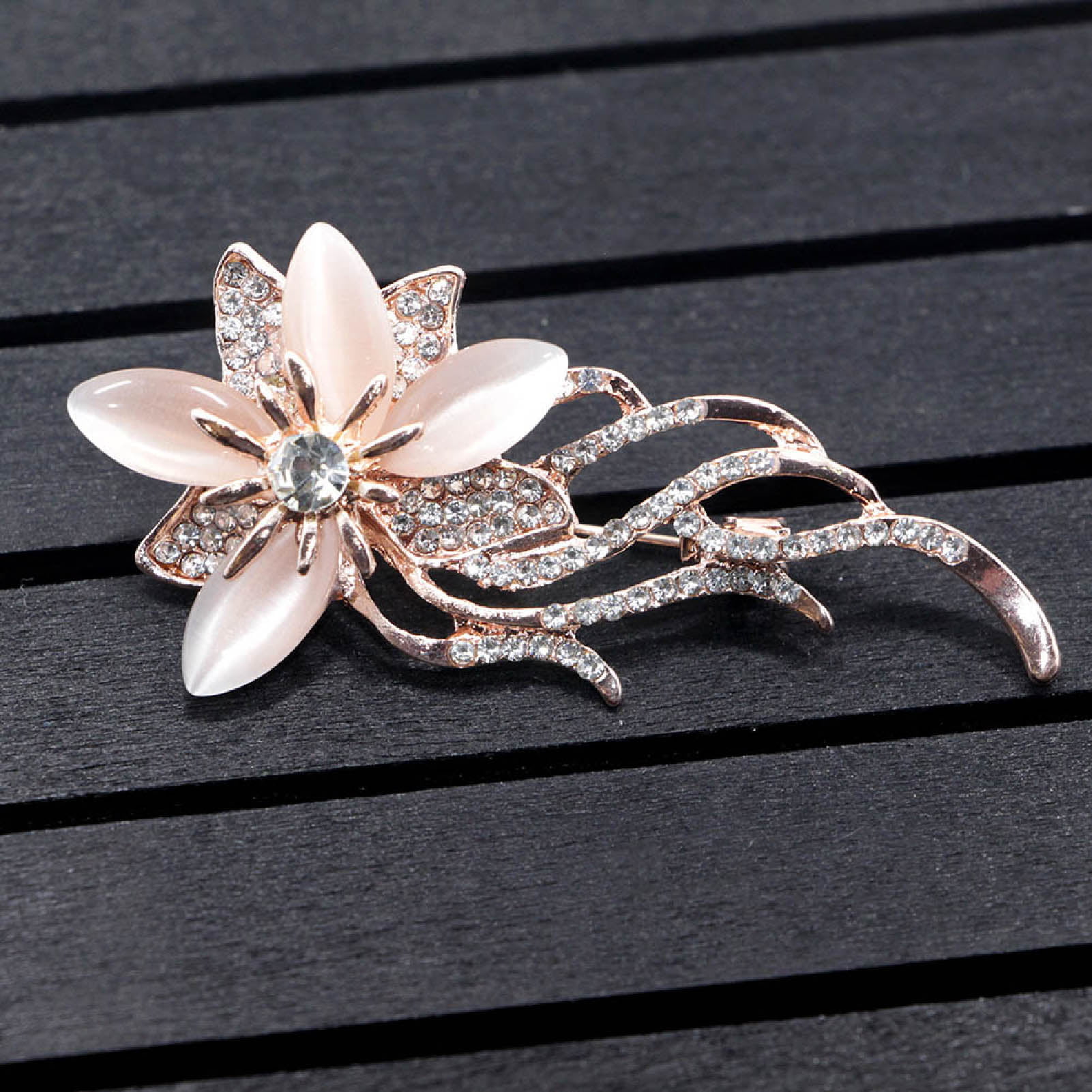 HappyDayLight Women Fashion Jewelry Bauhinia Crystal Brooch Pin for Scarf Buckle Clothing Accessories Flowers Opal Brooches