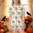 thumbnail image 2 of Tfken Halloween Pumpkin Ghost Graphic Pajamas Outfit Set For Girls Short Sleeve Shirts Elastic Waist Shorts Set Loungewear Cute Homewear Sleepwear Children Trendy Pjs Clothes Size 11-12 Years, 2 of 5