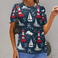 thumbnail image 3 of Lighthouse Sailboats Navy Women's Short Sleeve Tops Casual Blouses T Shirt, 3 of 7
