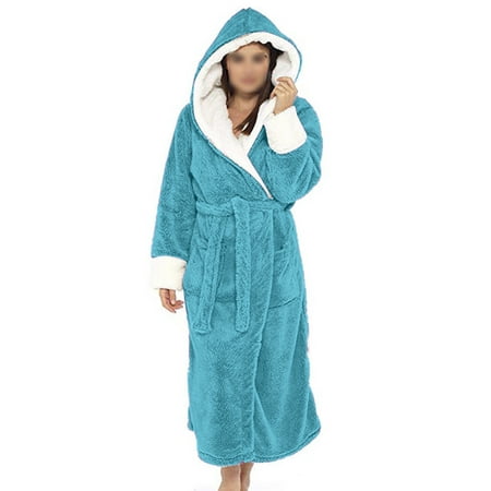 

Avamo Ladies Fuzzy Plush Bathrobe Solid Color Sleepwear Hooded Sherpa Robes Women Casual Dressing Gown Lounge Fleece Robe Blue XL