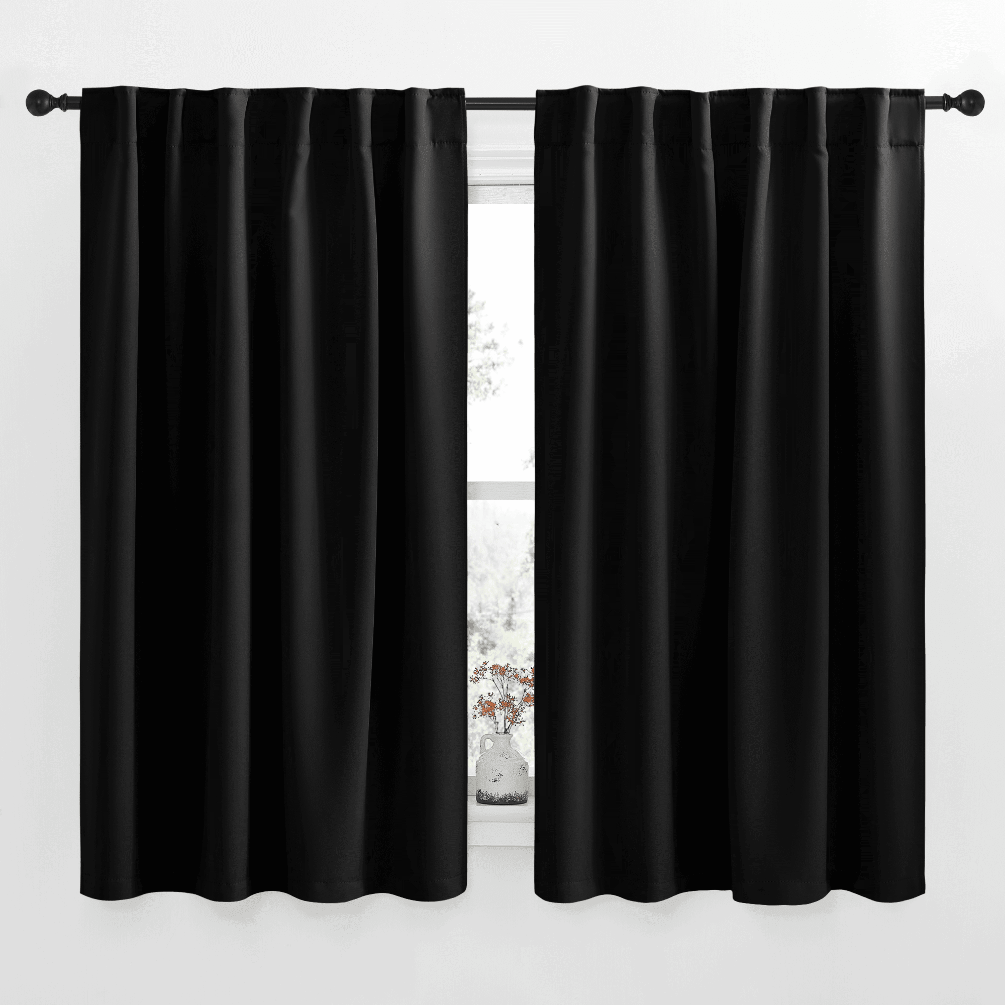 NICETOWN Black Blackout Curtains for Living Room Back Tab and Rod Pocket Thermal Insulated Curtains Window Drapes 42x63 inch 2 Panels
