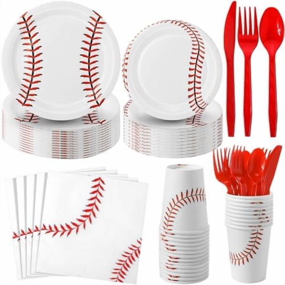420 Pcs Baseball Party Paper Plates and Napkins Paper Cups Plastic Knives Forks Spoons Disposable Tableware Set for Baby Shower Sports Themed Birthday Party Supplies, Serve 60
