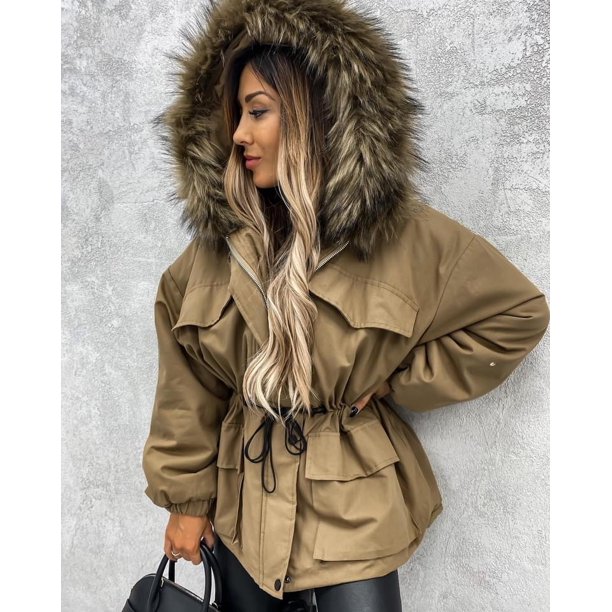 Ropa de invierno acolchada de algodón con cuello de piel, ropa de parka gruesa de moda