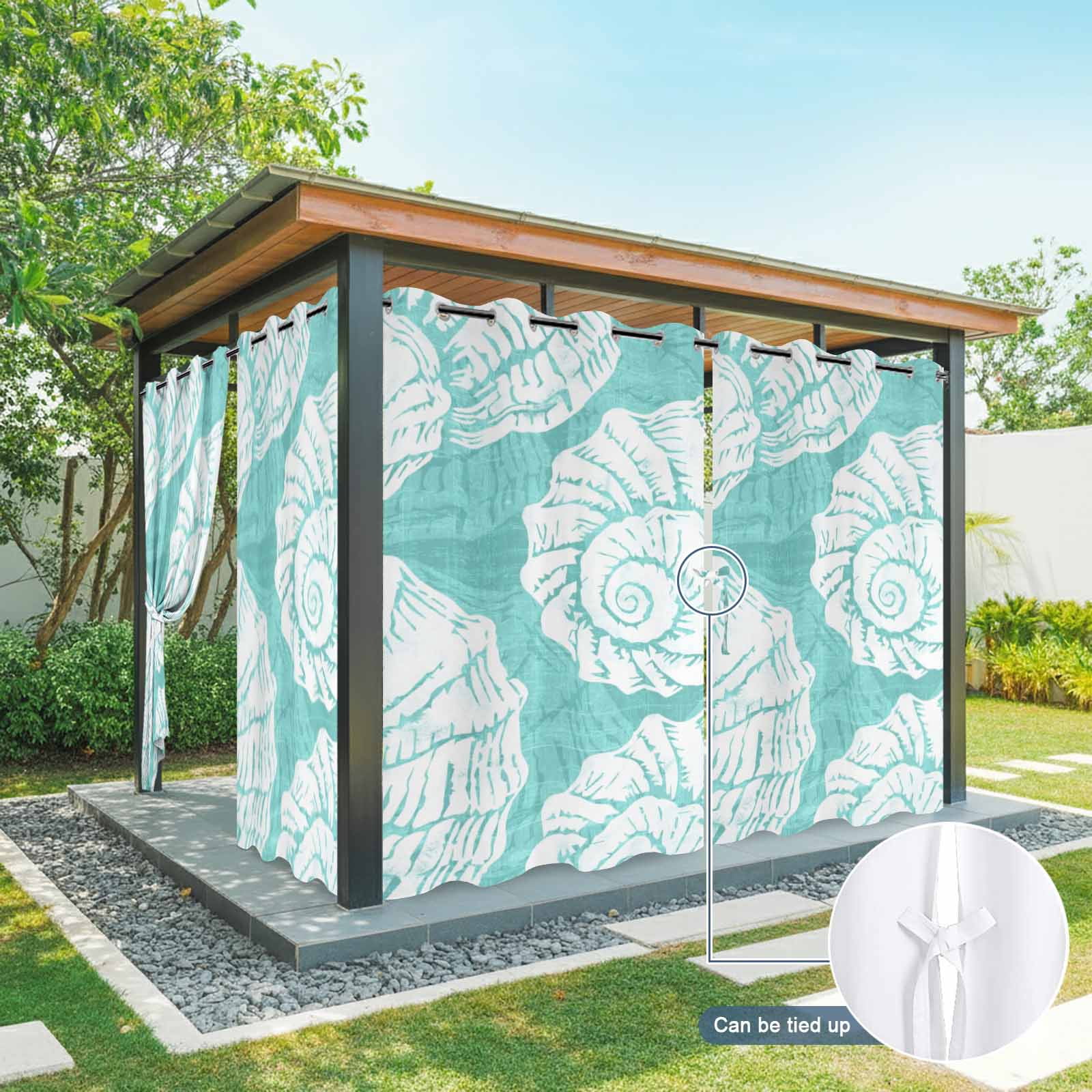 Aqua Conch Outdoor Curtains for Patio, Coastal Summer Ocean Beach Nautical Modern Sunshade Privacy Drapes Grommet Waterproof Outside Curtains for Porch/Cabana/Balcony 54"x 108", 1 Panel