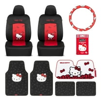 Hello Kitty Car Seat Covers, Car Floor Mats, Steering Wheel Cover, Windshield Sun Shade 9pc Combo for Car Gift Pack