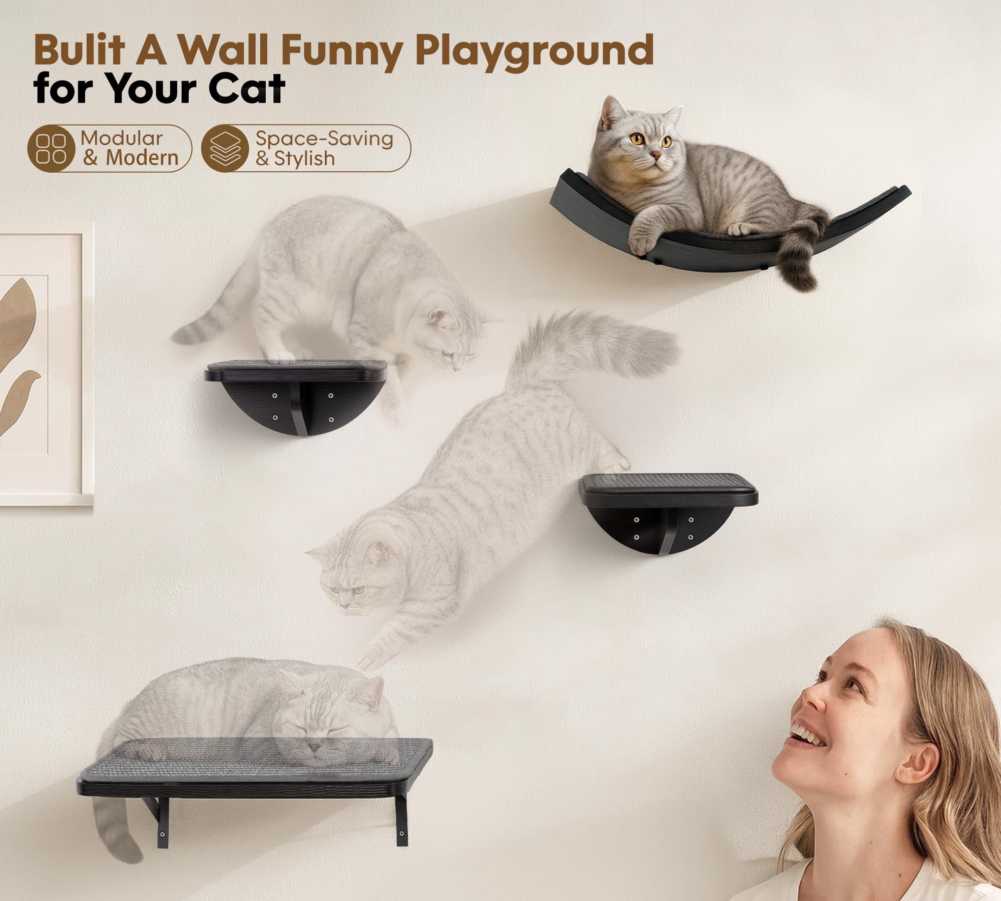 Cat Wall Shelf Window Perch  Cats Bed Hammock With Pad For Climbing Sleeping Playing Black Furniture Indoor Large