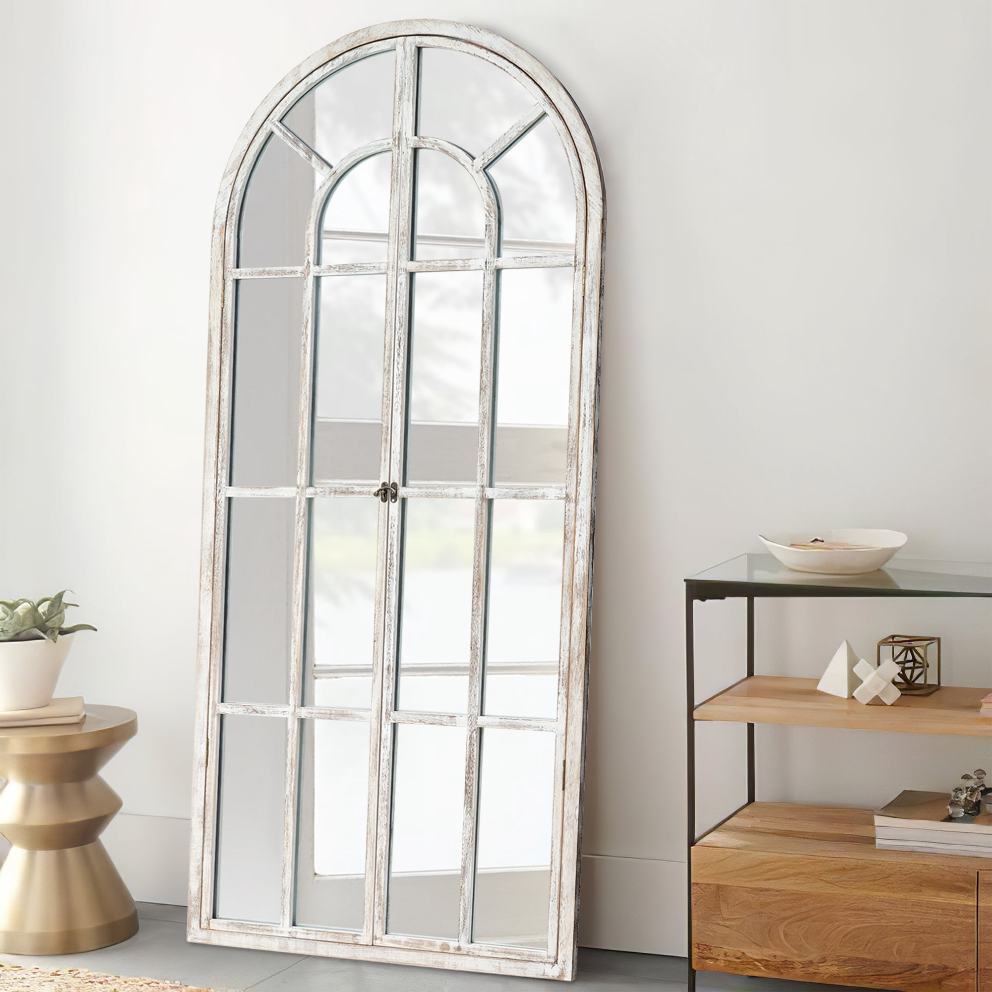 MAYEERTY 71"x32" White Arched Wall Mirror Full Lengthr with Hanging Mirror for Bedroom or Living Room