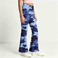 thumbnail image 4 of Spazoro Girls Flare Pants with Pockets, Button Closure Lightweight Relaxed Fit Camouflage Print Retro Bell‑Bottom Trousers for Street Daily Wear Blue Size 13-14, 4 of 7