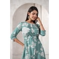 thumbnail image 2 of Aqua green bold floral printed mini dress with belt in russian silk, 2 of 5