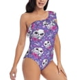 thumbnail image 3 of Cauagu Owl And Flowers Print Women's Sexy One Piece Swimsuits One Shoulder Ruffle Tummy Control Bathing Suit Slimming Swimwear-X-Large, 3 of 6