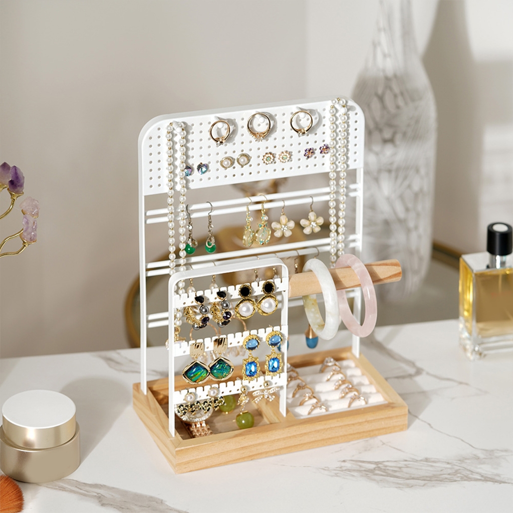FENOHREFE Metal Jewelry Collection Rack Convenient Jewelry Stand with Hooks and Earring Holes Presentation