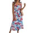 thumbnail image 2 of Vestidos de Verano para Mujer 2025, Vestido Informal con Tirantes Finos, Volantes, Plisado y Estampado Floral Fluido Azul M, 2 of 10