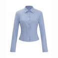 thumbnail image 4 of Yigetop Striped Long Sleeve Shirt Women Women's Long Sleeve Striped Fitted Button Down Shirts Casual Elegant Top Collared Dress Blouse Tops Womens Button Down Blouse Light Blue S, 4 of 6