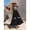thumbnail image 3 of Women's Embroidered Square Neck Ruffle Hem Dress with 60% viscose Fabric for Silky Draping and Lightweight Comfort, 3 of 14