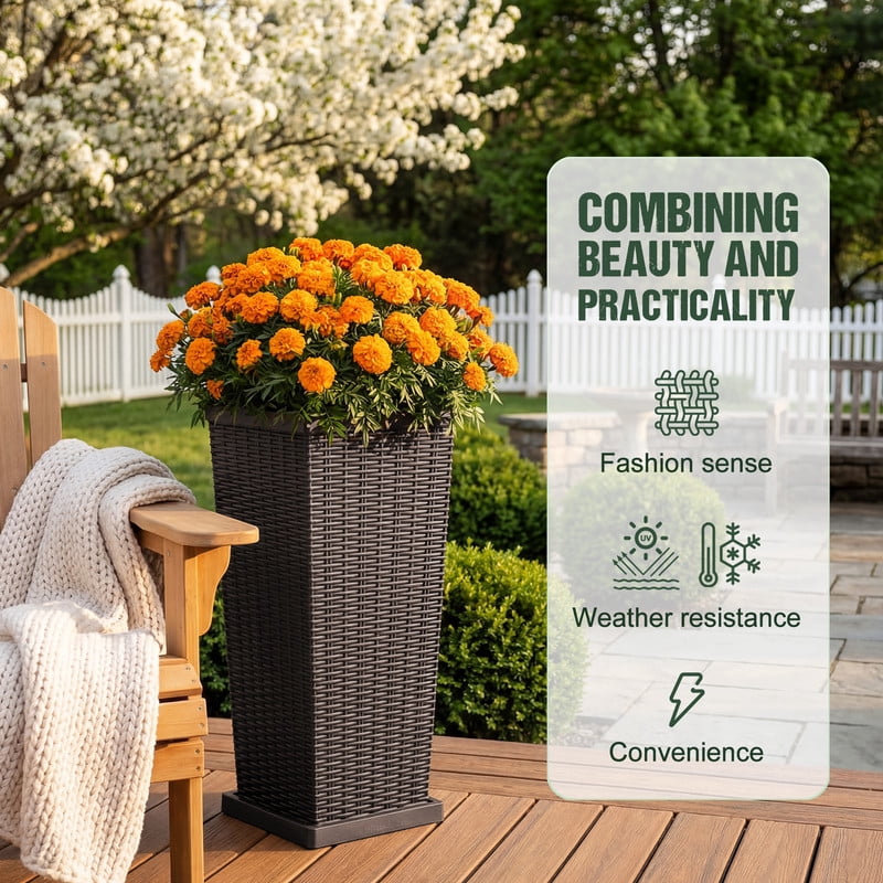Homall 25" Tall Plastic Planter Set of 2 with Inside Pots, Drainages and Trays, for Outdoor and Indoor