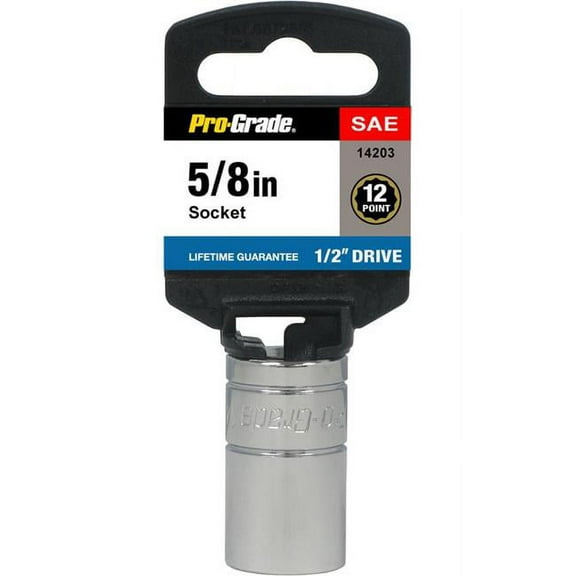 Pro-Grade 1/2in Drive 9/16in Socket – 12 Pt., Chrome Vanadium, SAE, Full Polish, 14202