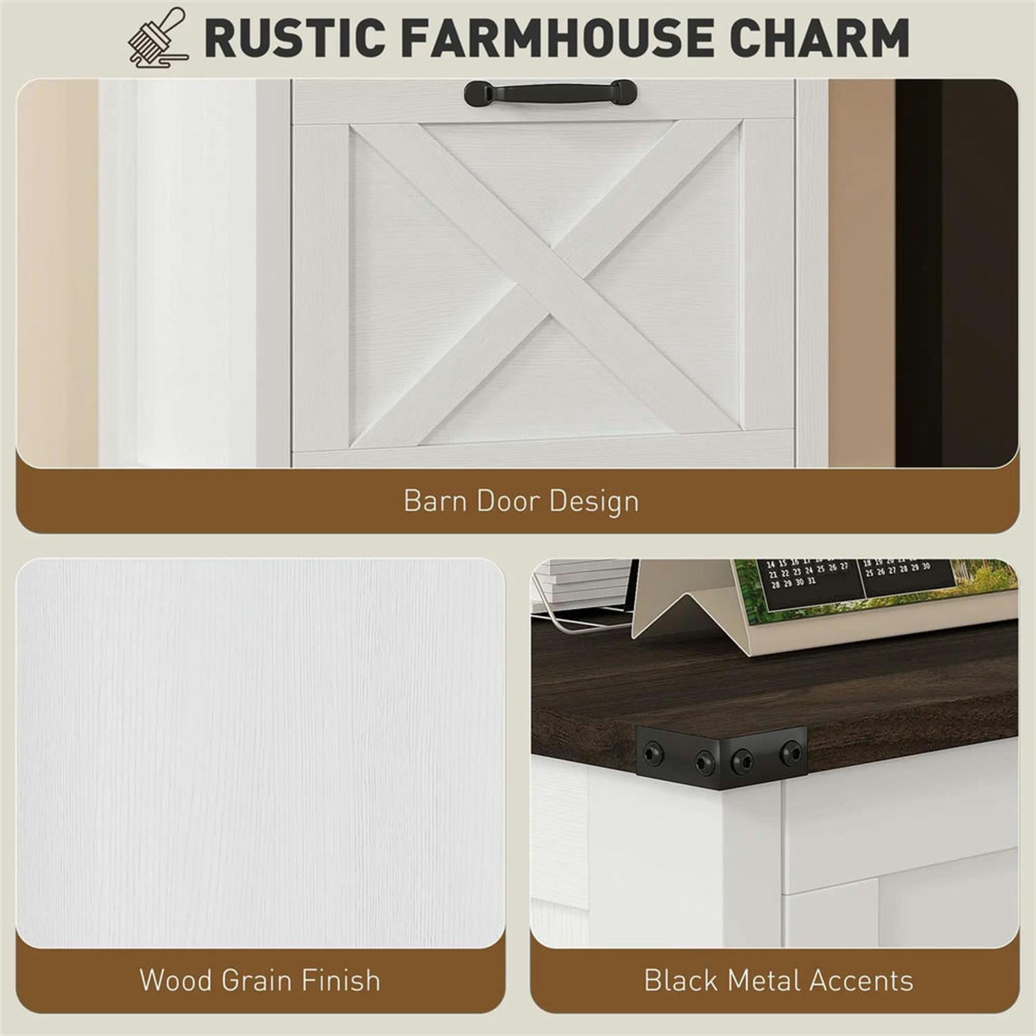 Demi Bonn Modern 3-Drawer Filing Cabinet for Letter, A4 and Legal Size, Home Office, Rustic Farmhouse Vertical File Cabinet, White