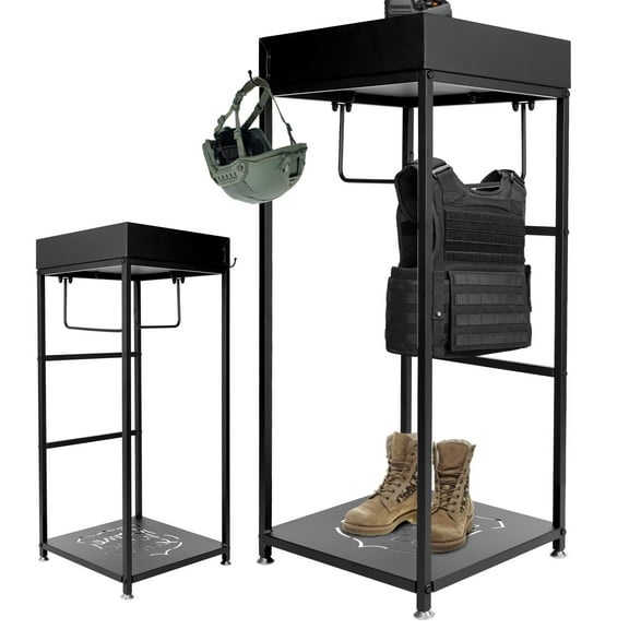 Police Gear Rack, Police Hanger with Hook, 120Lbs Hooks Free-Standing , Storage Equipment for Safety Police Offices, Cop Caddy Valet Stand for On-Duty Personnel, Black