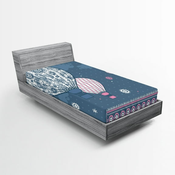 Ambesonne Retro Fitted Sheet, Air Balloons Polka Dots, Twin Size, Slate Blue Pale Pink