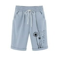 thumbnail image 2 of BRGZLK Knee Length Shorts for Women Summer Trendy Print Wide Leg Linen Shorts Elastic Waist Drawstring Shorts with Pockets Light Blue XXL, 2 of 3