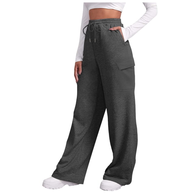 Pantalones de chándal anchos con forro polar para mujer - Pantalones de yoga de cintura alta con bolsillos - Poliéster - Tallas S-XXXL