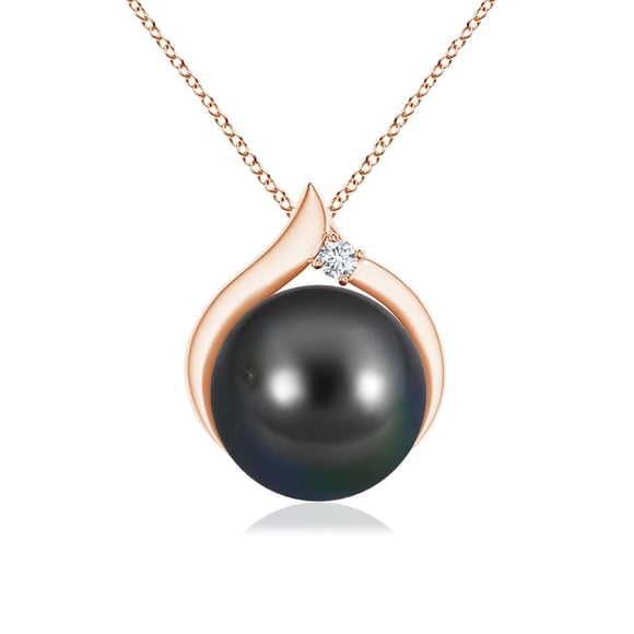 Angara Pendentif Solitaire en Perle de Tahiti de Culture avec Diamant en Or Rose 14 K pour Femmes