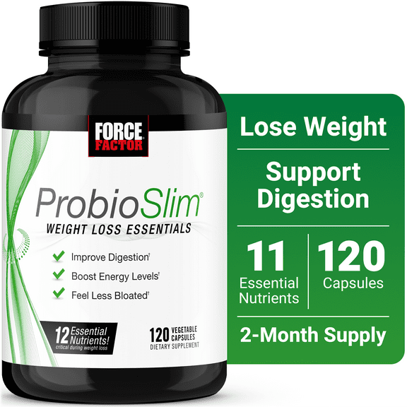 Force Factor ProbioSlim Weight Loss Essentials, Probiotics for Women & Men with Prebiotic Fiber for Digestion, Gut Health & Bloating, 120 Capsules
