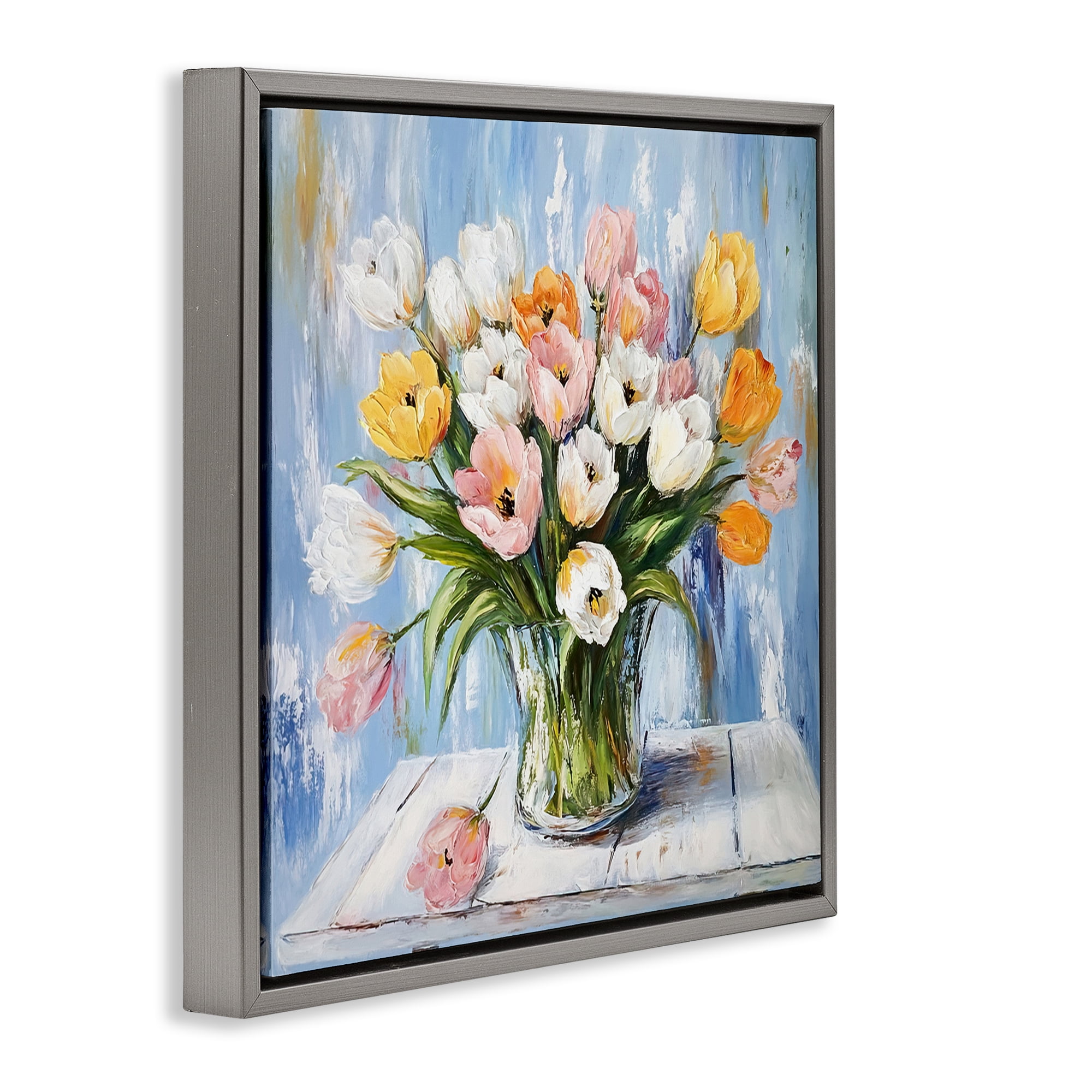 Stupell Industries Her Cottage Garden Tulips Gray Framed Floater Canvas Wall Art, design by Tina LeCour