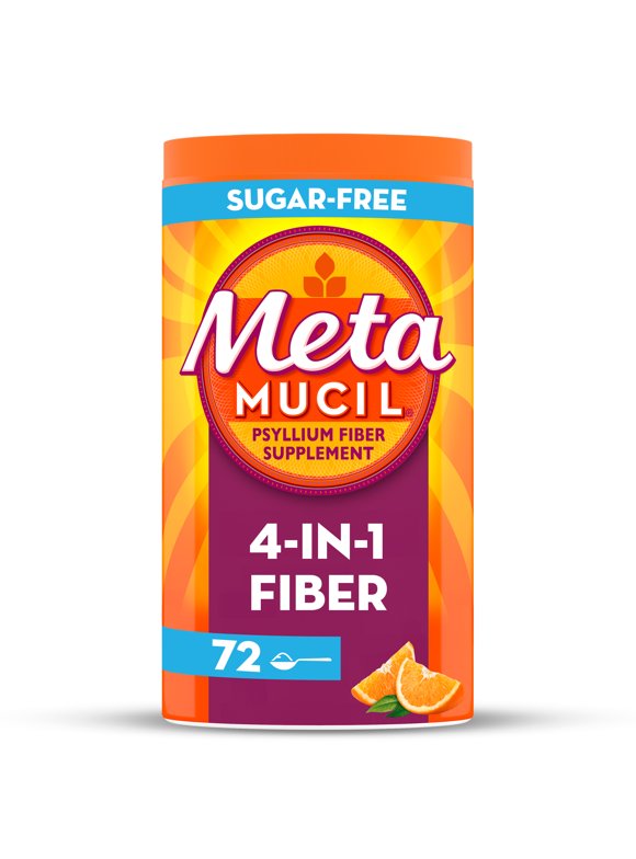 Metamucil Psyllium Husk Fiber Supplement for Digestive Health, Sugar Free, Orange, 72 Servings