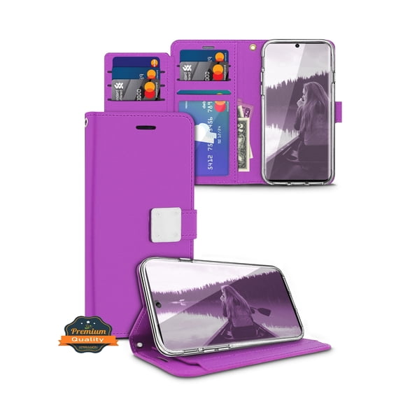 Xpression Phone Case For Samsung Galaxy A26 PU leather Wallet 6 Card Slots folio with Wrist Strap & Kickstand Pouch Flip Shockproof Cover, Purple