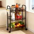 thumbnail image 4 of Yucurem 3 Tier Rolling Cart with Wheels, Metal Utility Cart with Lockable Wheels, Laundry Room Organization for Bathroom, Kitchen, Snack, Black, 4 of 8