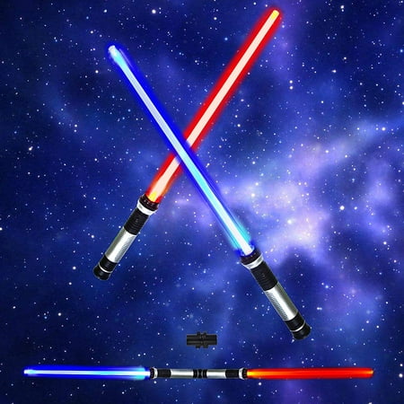 Light Up Saber 2-in-1 LED (6 Colors) FX Dual Swords Set with Sound (Motion Sensitive) for Galaxy War Fighters and Warriors, Halloween Party, Christmas Gift Stocking Idea, Xmas Presents