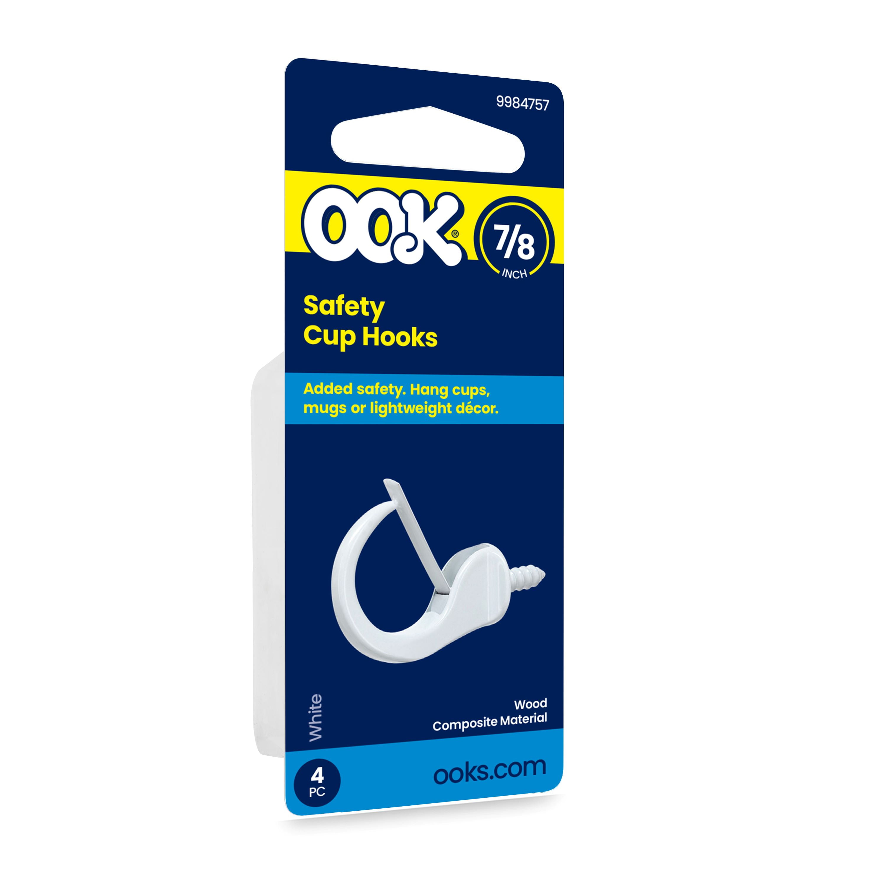 (1 pack) Ook Safety Cup Hooks, 7/8", 0.5 lbs, Screw Hooks, Steel, White, 4 pack