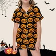 thumbnail image 2 of shqvo Girls Halloween Pajamas Kids Girls Satin Pajamas Sets Button-Down Toddler Silk Sleepwear 2 Piece Short Sleeve Loungewear Festival Clothes Set, 2 of 4