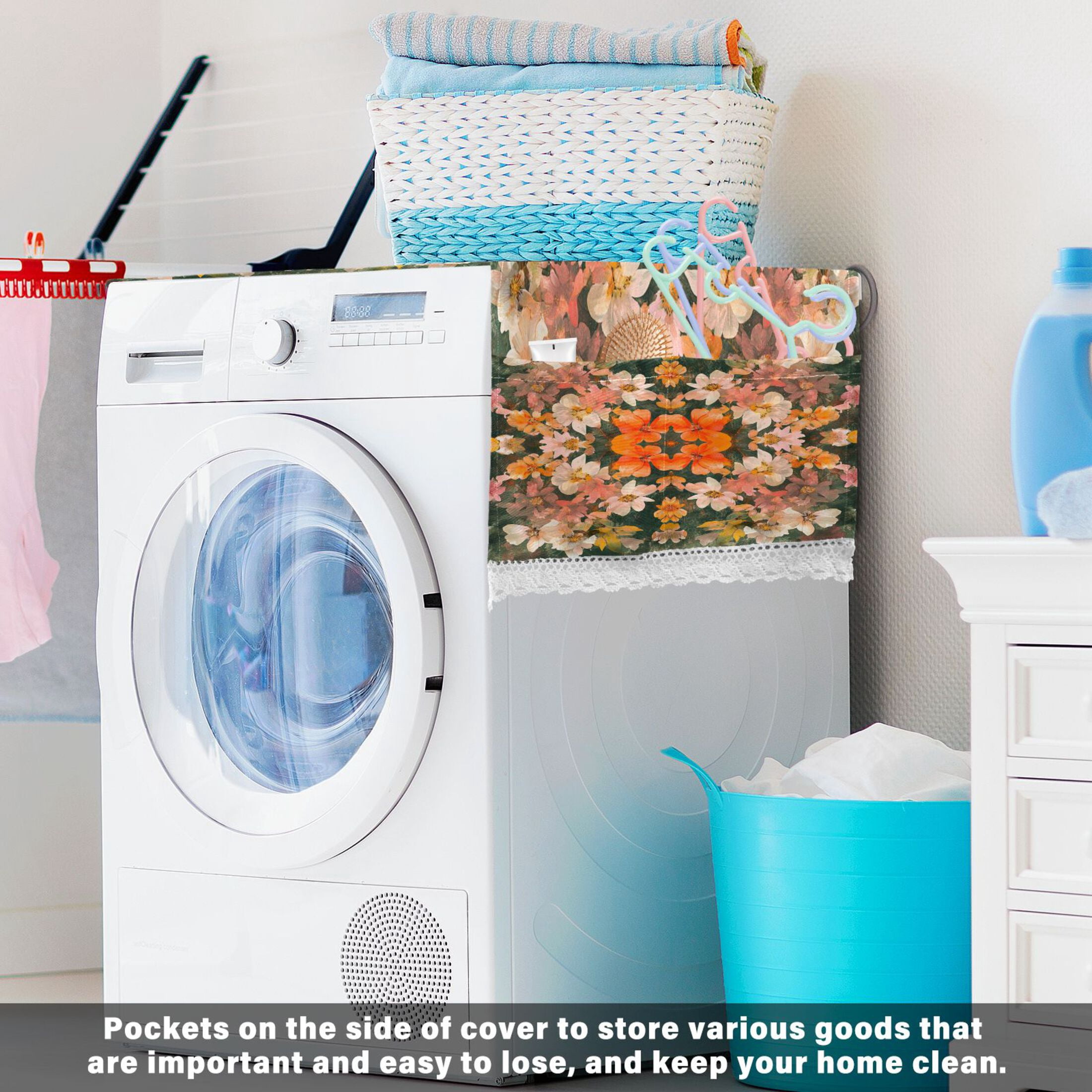 WOBOGO Colorful Flower Bushes Washing Machine Cloth Dryer Refrigerator Top Cover Protective Non-Slip Mat For Kitchen Laundry