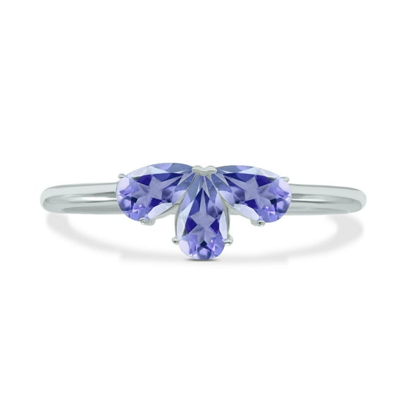 SZUL Women's Tanzanite Pear Shape Three Stone Ring in 10K White Gold