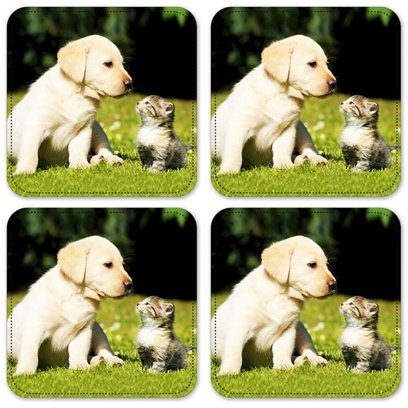 Vinyl Drink Coasters - Set of 4 - Puppy and Kitty